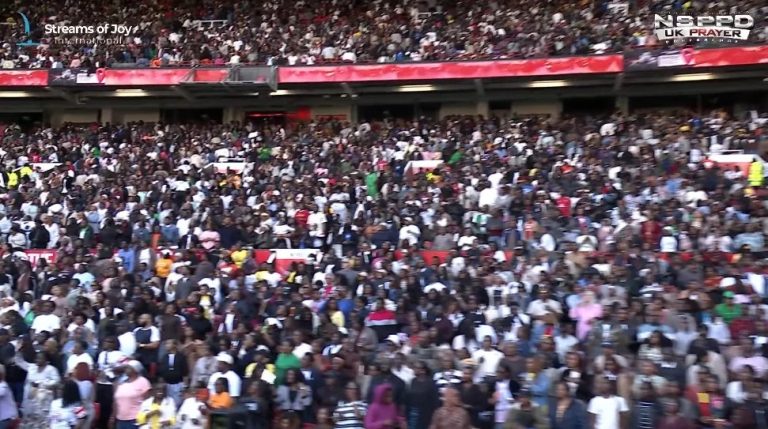 PHOTOS: Jerry Eze leads thousands in prayer at Man United’s Old Trafford